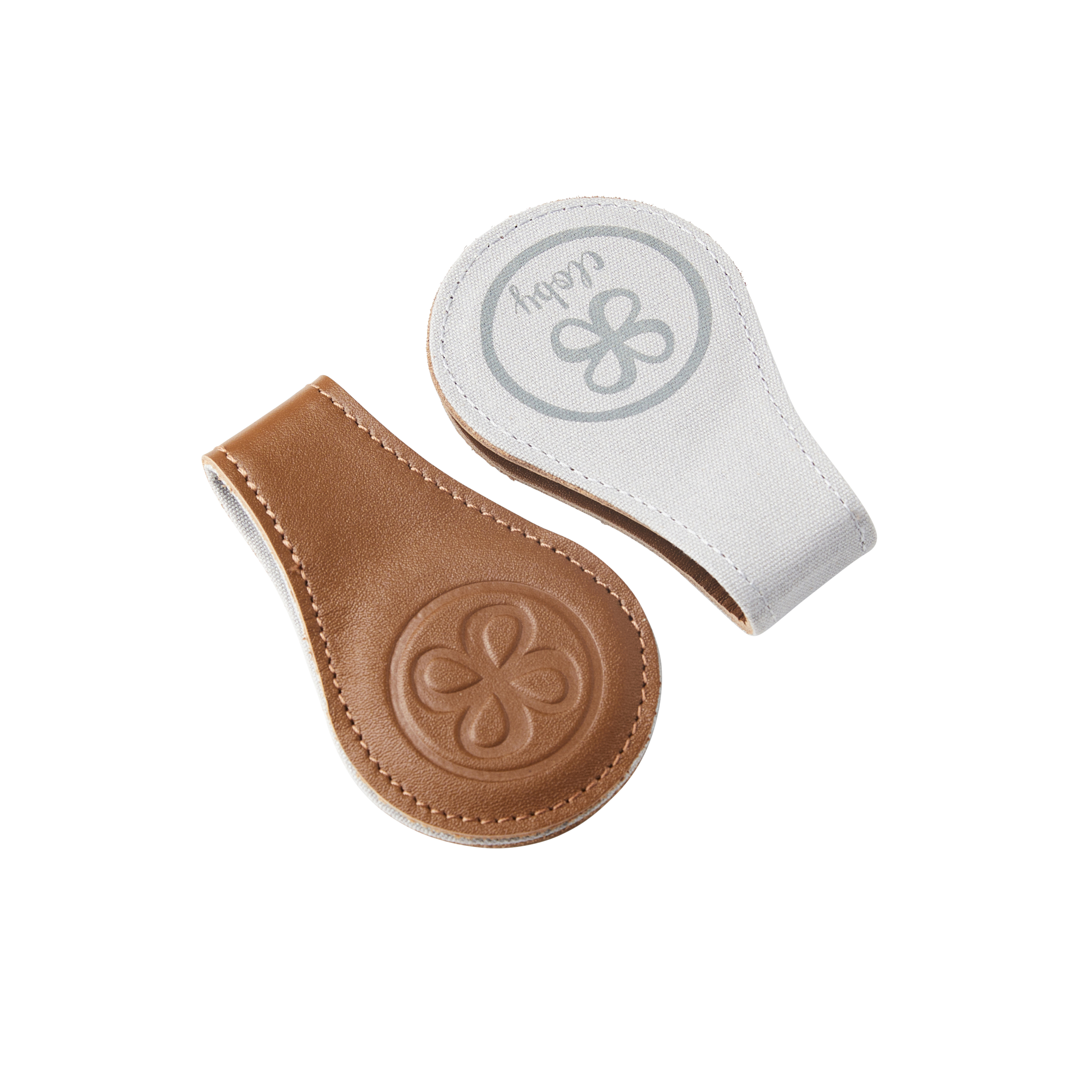 Clips magnétiques en cuir, marron/gris