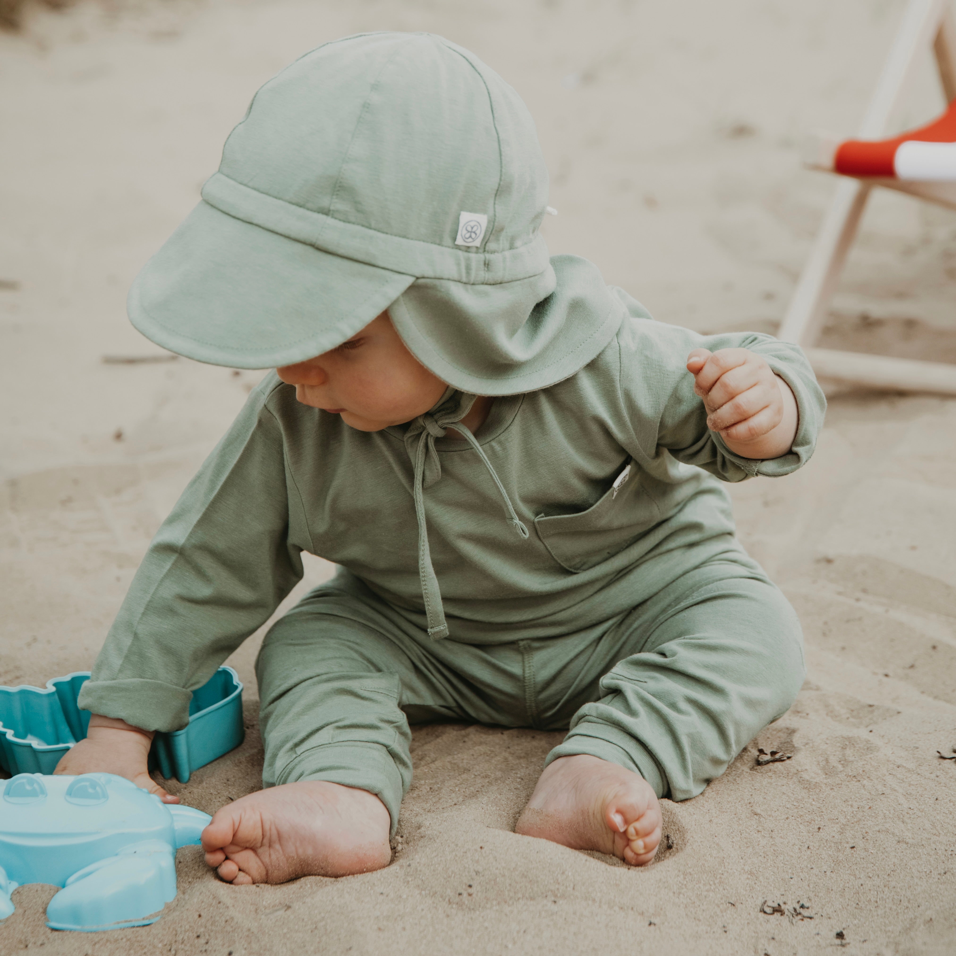 Chapeau de soleil anti-UV UPF 50+ Vert olive/plage sable