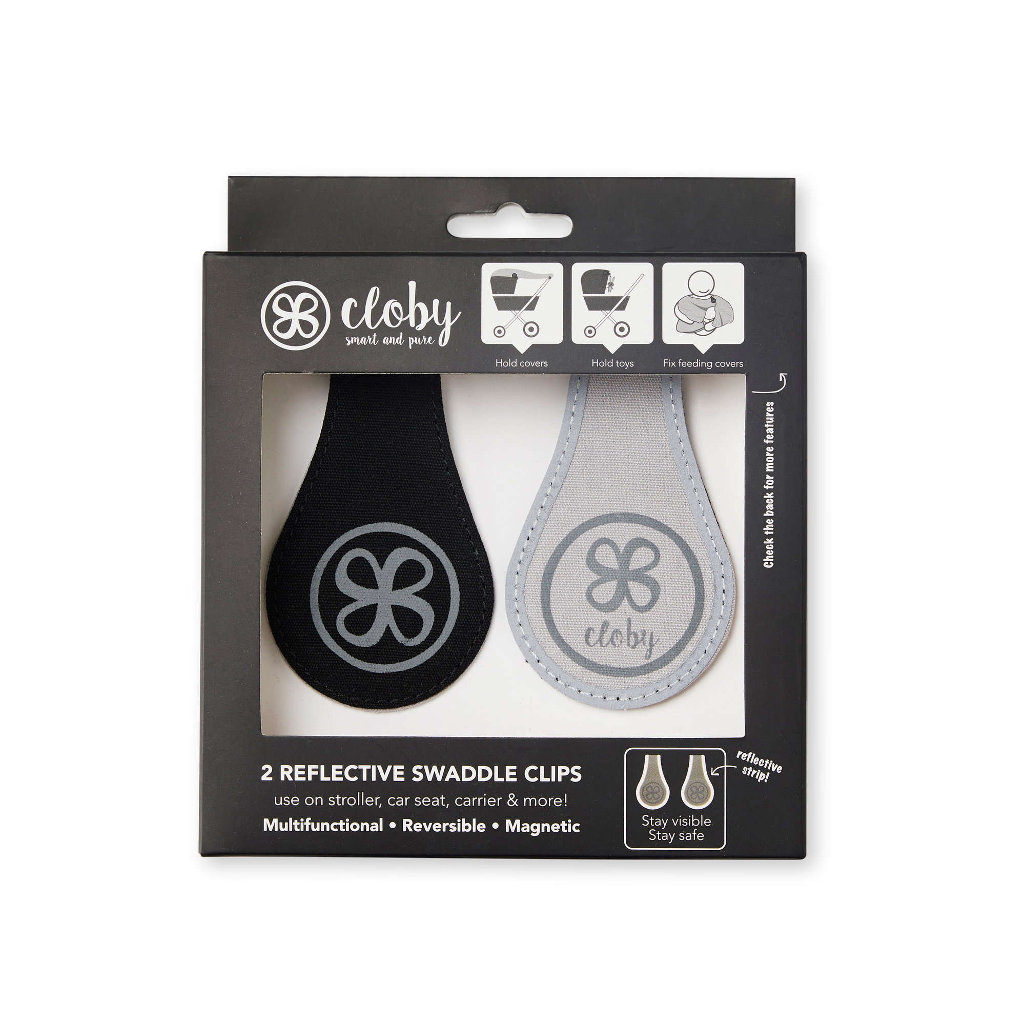 Reflektierende Magnetclips Black/Grey