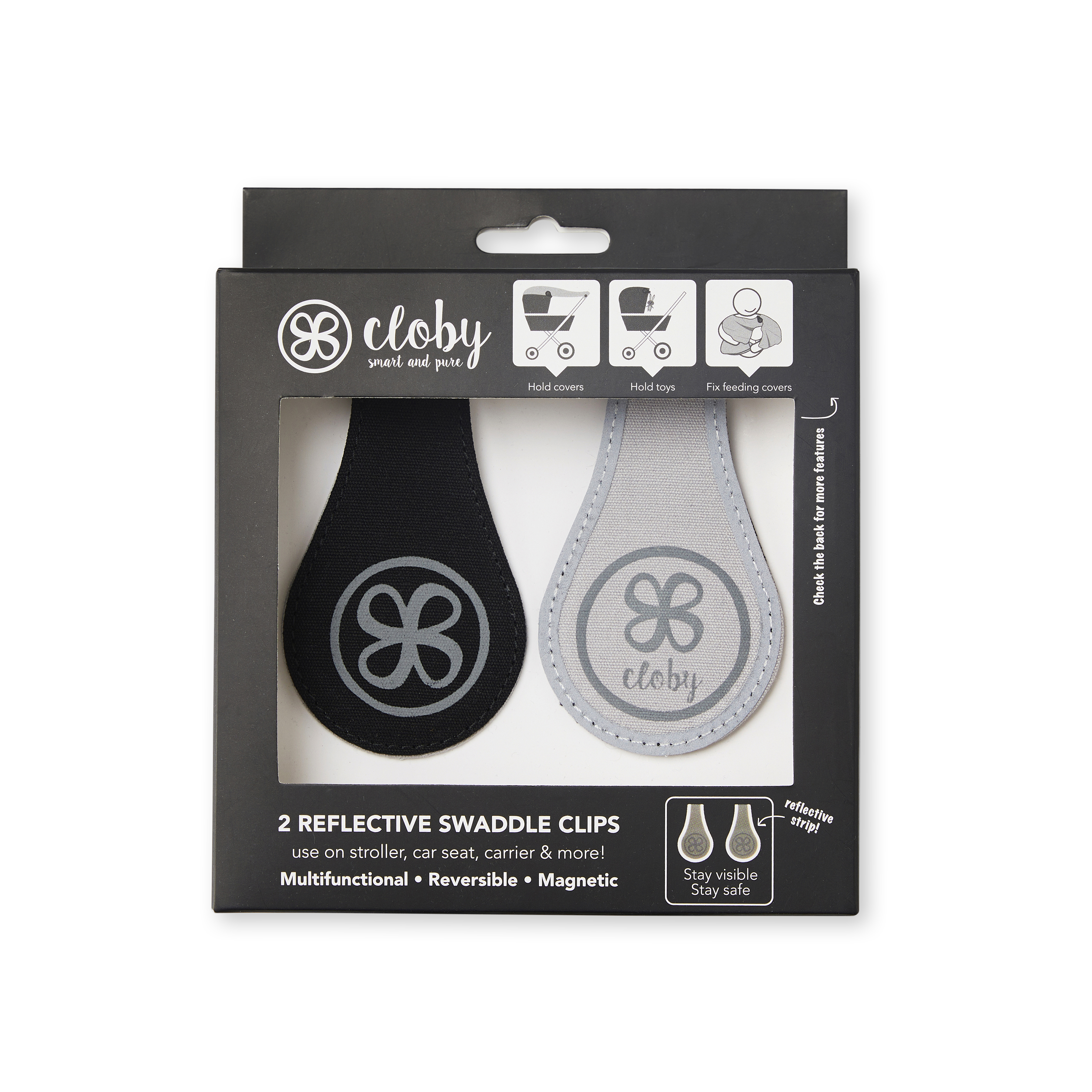 Reflektierende Magnetclips Black/Grey